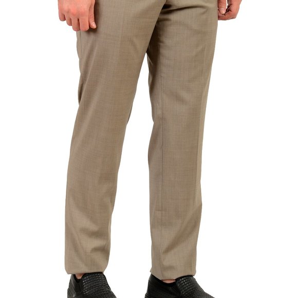 Hugo Boss Men's "Madisen" Beige 100% Wool Dress Flat Front Pants - Picture 2 of 6